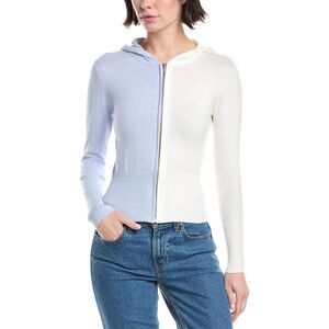 Wispr Womens  Half And Half Fitted Silk-Blend Hoodie, Blue